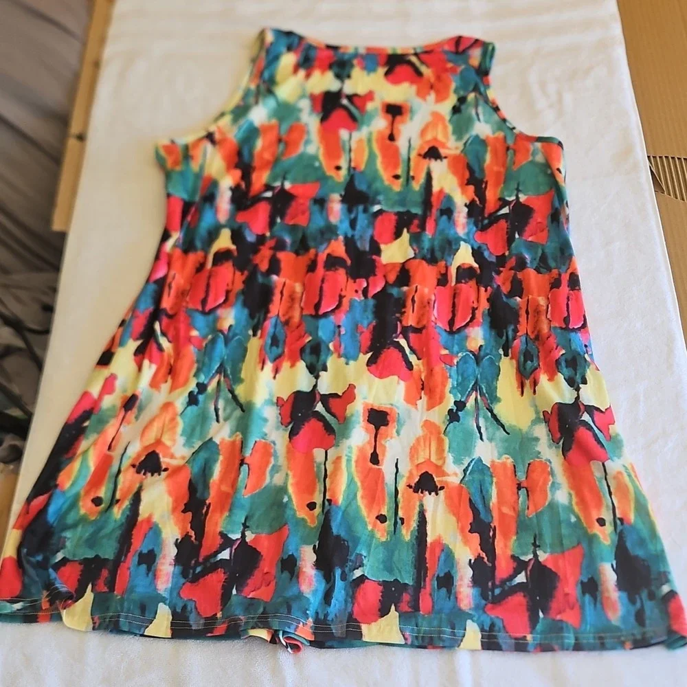 Multicolor Abstract Sleeveless‎ Tank Dress Jersey Pullover Plus Size 3XL